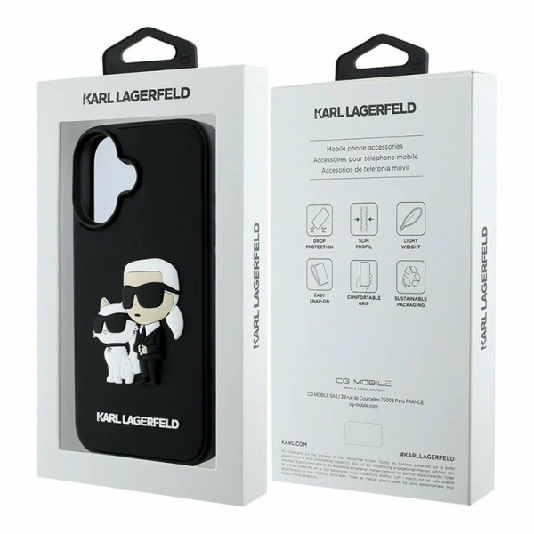 Lagerfeld для iPhone 16 чехол 3D Rubber NFT Karl & Choupette Hard Black