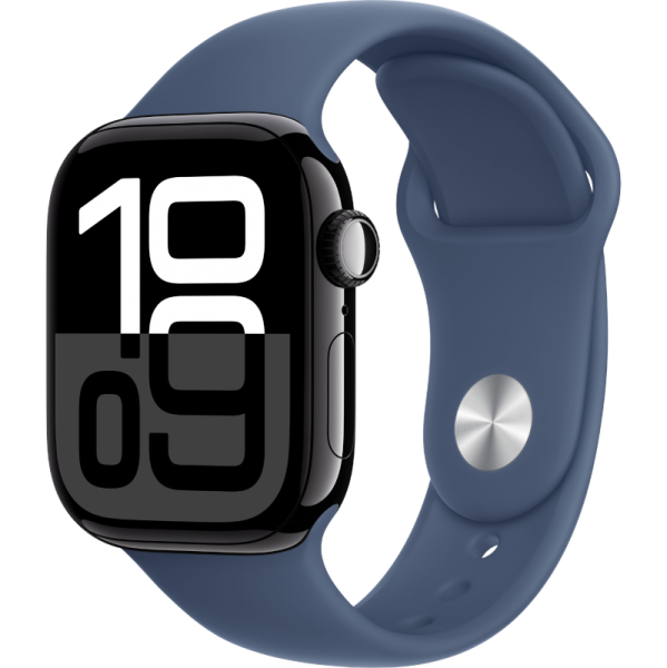 Apple Watch Series 10 42mm Aluminum Jet Black Case Denim Sport Band S/M